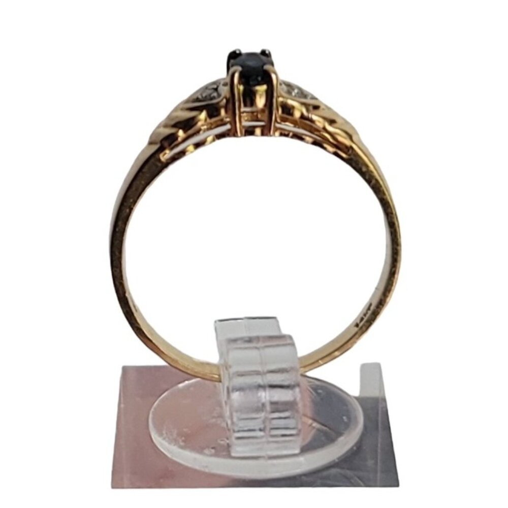 14K Yellow Gold Sapphire Diamond Heart Design Ring, Size 8.75 E942